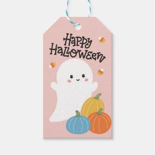 Happy Halloween Favor Tag with Cute Ghost and Pink