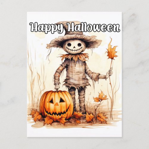 Happy Halloween  Festive Cheerful Scarecrow Postcard