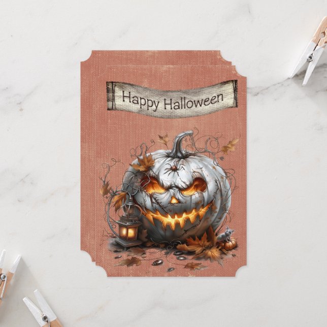 Happy Halloween Fiery White Pumpkin (Front/Back In Situ)