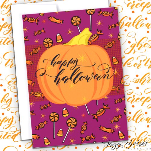Happy Halloween Flat 5 x 7 Candy and Pumpkin Card