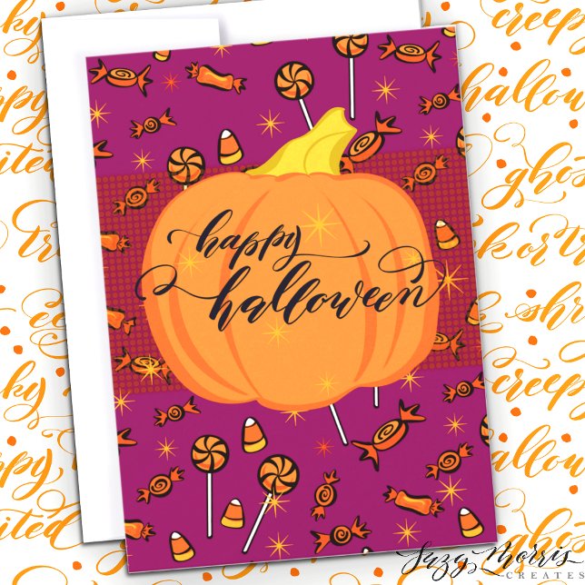 Happy Halloween Flat 5 x 7 Candy and Pumpkin Card (Creator Uploaded)