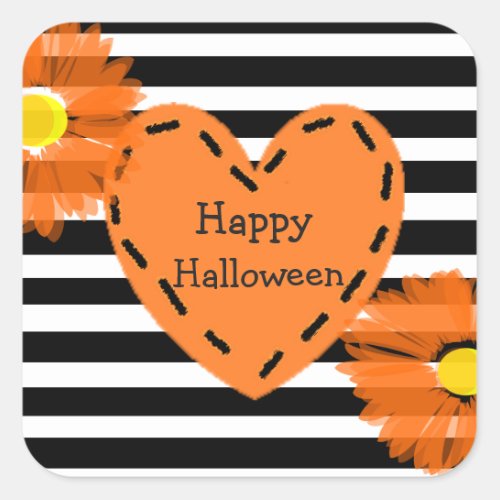 Happy Halloween Floral Heart Stickers