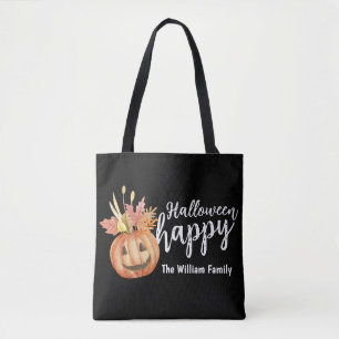 Happy Halloween Floral Pumpkin Personalized Tote Bag