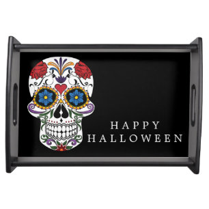 Happy Halloween Floral Skeleton Serving Tray