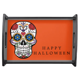 Happy Halloween Floral Skeleton Serving Tray