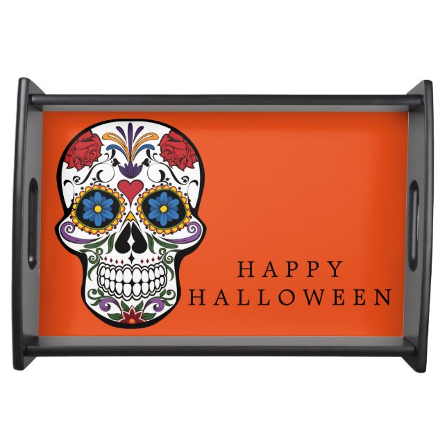 Happy Halloween Floral Skeleton Serving Tray (Front)