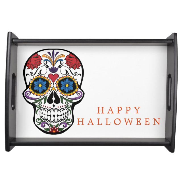 Happy Halloween Floral Skeleton Serving Tray (Front)
