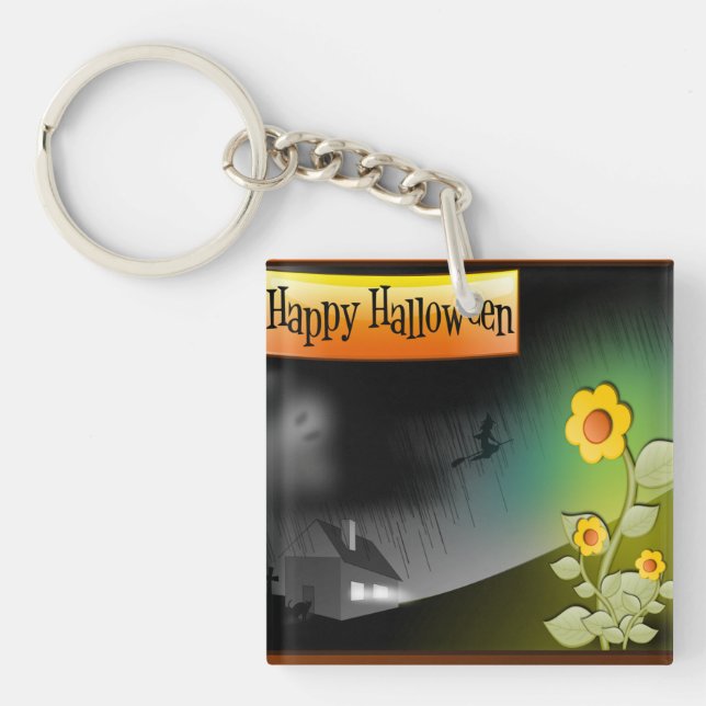 Happy Halloween & Flowers - Keychain (Front)