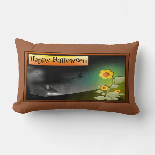 Happy Halloween & Flowers - Lumbar Pillow (Front)