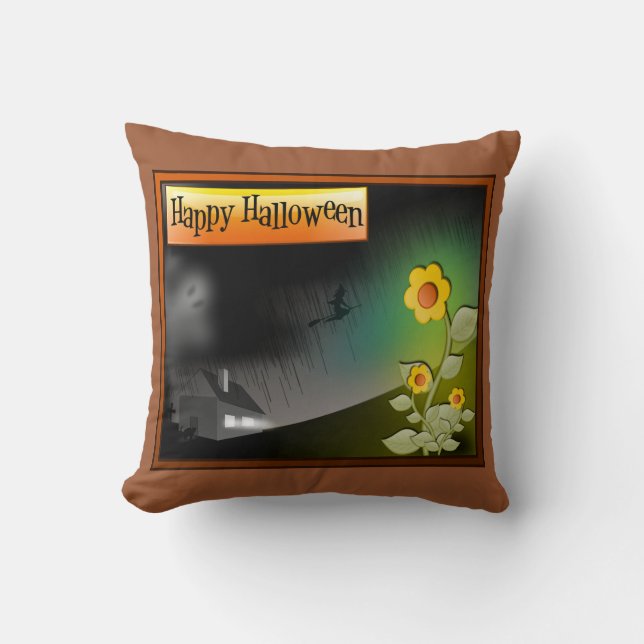 Happy Halloween & Flowers - Throw Pillow (Front)