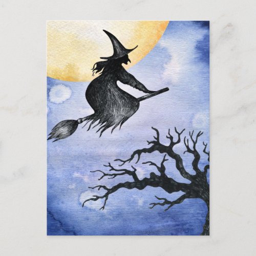 Happy Halloween Flying WItch Greeting Postcard