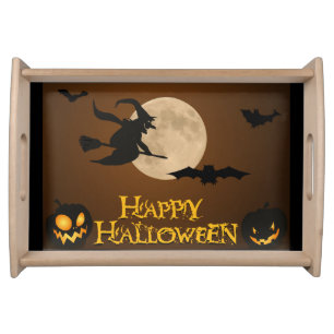 "HAPPY HALLOWEEN" FLYING WITCH SERVING TRAY