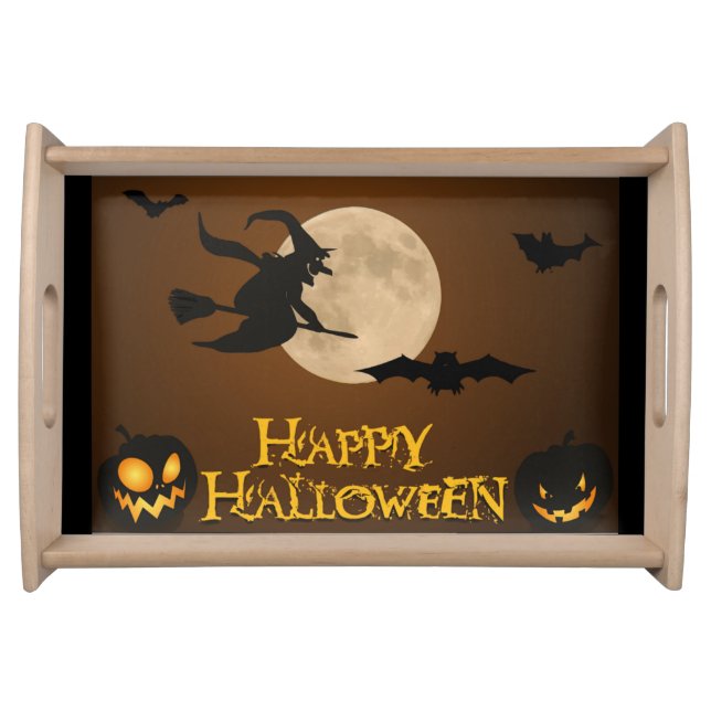 "HAPPY HALLOWEEN" FLYING WITCH SERVING TRAY (Front)