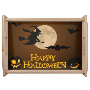 "HAPPY HALLOWEEN" FLYING WITCH SERVING TRAY