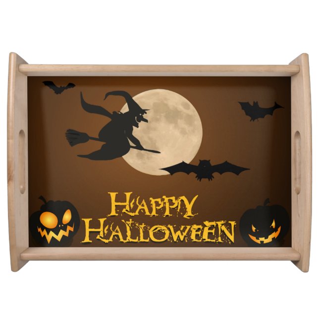 "HAPPY HALLOWEEN" FLYING WITCH SERVING TRAY (Front)