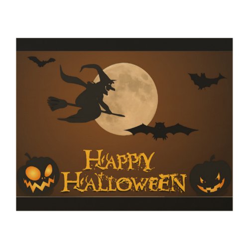 HAPPY HALLOWEEN FLYING WITCH WOOD WALL DECOR