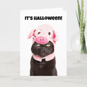 Happy Halloween For Anyone Cat in Pig Cosutme Holiday Card