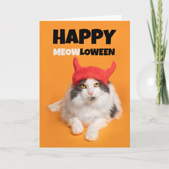 Happy Halloween For Anyone Funny Cat Devil Humor  Holiday Card (Front)