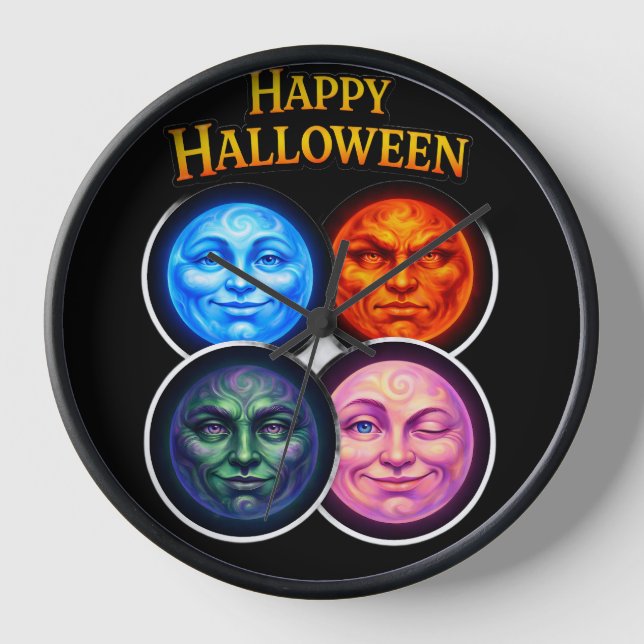 Happy Halloween for elements, moon faces festive G Clock (Front)