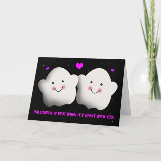 Happy Halloween For Love Cute Ghost Couple Holiday Card (Front)