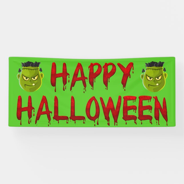 Happy Halloween Frankenstein Dripping Blood Banner (Horizontal)