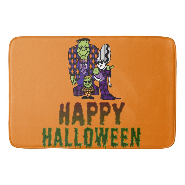 Happy Halloween Frankenstein Family Bathroom Mat (Front)