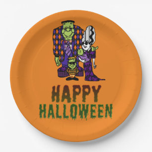 Happy Halloween Frankenstein Family Paper Plates