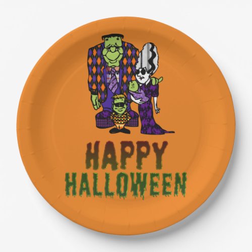 Happy Halloween Frankenstein Family Paper Plates