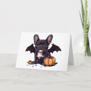 Happy Halloween French Bulldog Bat Wings Pumpkins Card