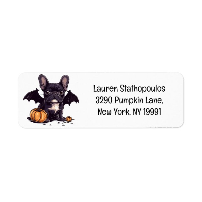 Happy Halloween French Bulldog Bat Wings Pumpkins Label (Front)