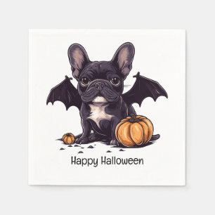 Happy Halloween French Bulldog Bat Wings Pumpkins Napkins