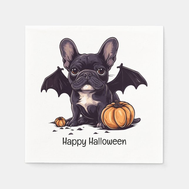 Happy Halloween French Bulldog Bat Wings Pumpkins Napkins (Front)