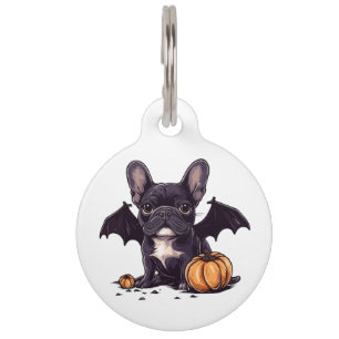 Happy Halloween French Bulldog Bat Wings Pumpkins Pet ID Tag