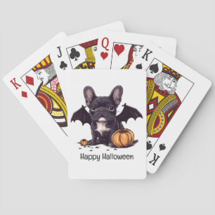 Happy Halloween French Bulldog Bat Wings Pumpkins Poker Cards