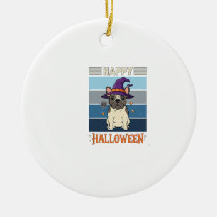 Happy Halloween French Bulldog Witch Spider Web Ca Ceramic Ornament