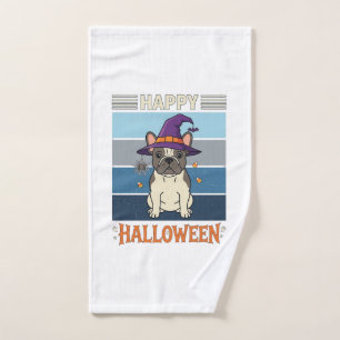 Happy Halloween French Bulldog Witch Spider Web Ca Hand Towel