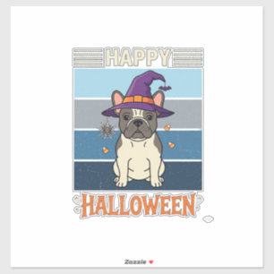 Happy Halloween French Bulldog Witch Spider Web Ca Sticker
