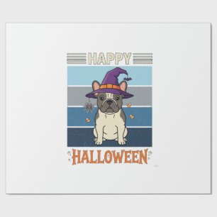 Happy Halloween French Bulldog Witch Spider Web Ca Wrapping Paper
