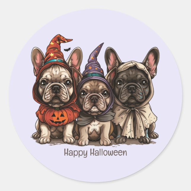 Happy Halloween French Bulldogs Classic Round Sticker (Front)