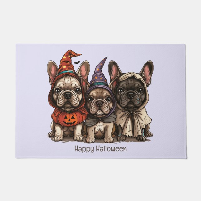 Happy Halloween French Bulldogs Doormat (Front)