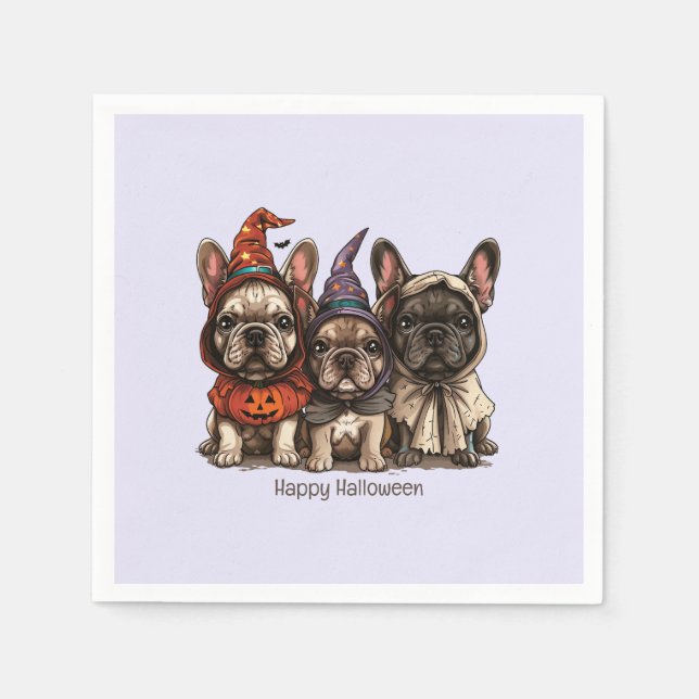 Happy Halloween French Bulldogs Napkins (Front)
