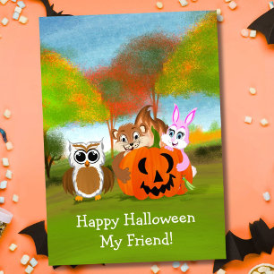 Happy Halloween Friend Chipmunk, Rabbit & Owl Card
