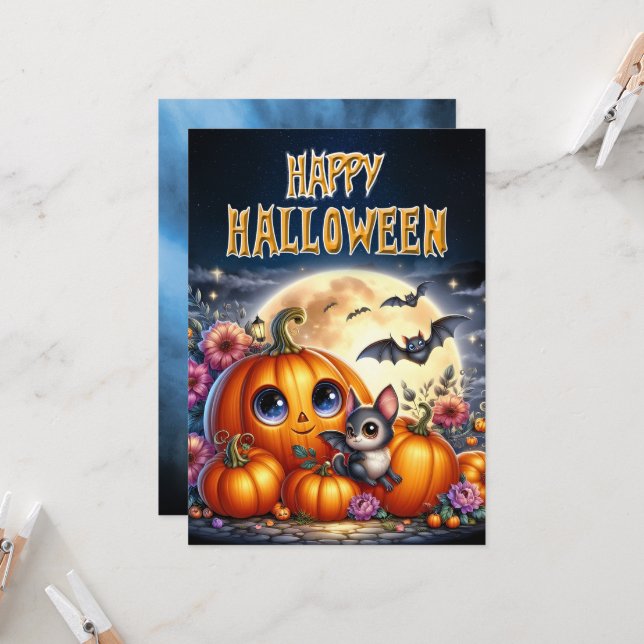 Happy Halloween friendly Jack-O-Lantern Card (Front/Back In Situ)