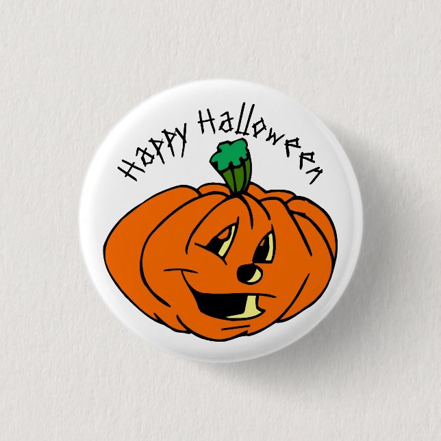 Happy Halloween, Friendly, Pumpkin Jack-o'-Lantern Button (Front)