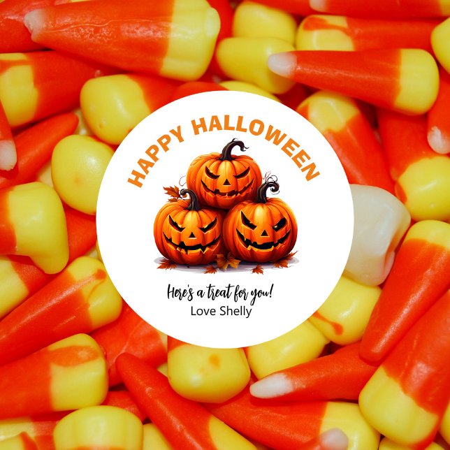 Happy Halloween friendly pumpkins Classic Round Sticker (Creator Uploaded)