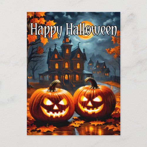 Happy Halloween Frightful Haunted House Postcard