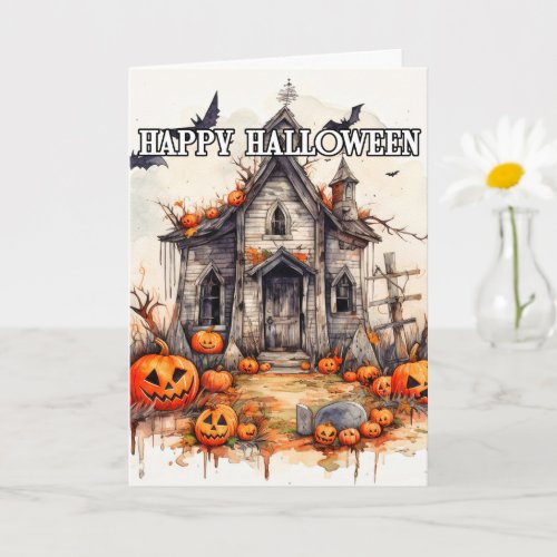 Happy Halloween  Frightful Old Haunted House Card