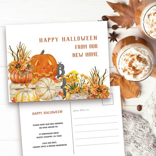 Happy Halloween from New Home Rustic Pumpkins Holiday Postcard