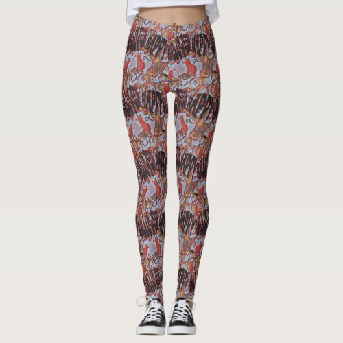 Happy Halloween From the Scary Cats redyellow Leggings