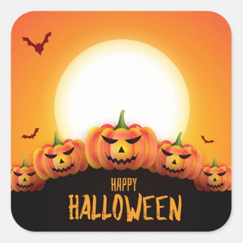 Happy Halloween Full Moon and Pumpkins Square Sticker
